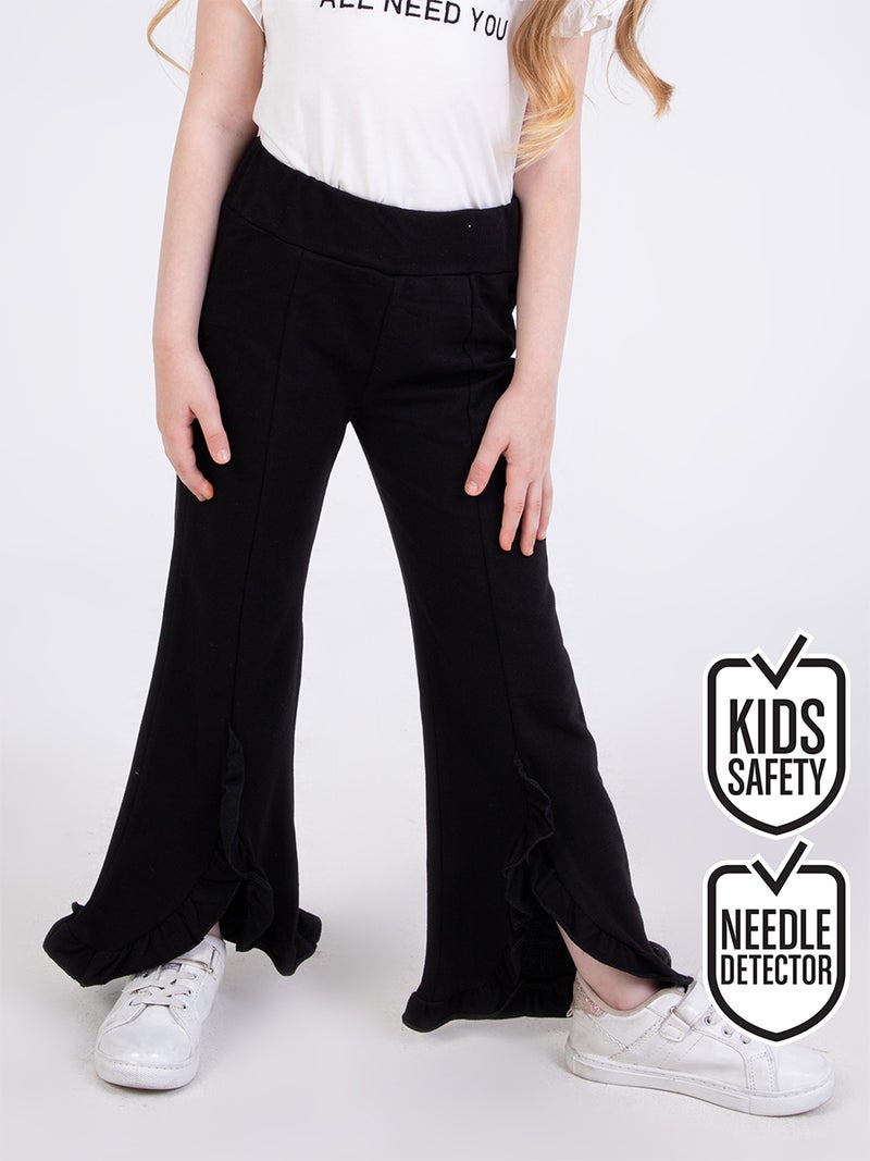 Denokids Girl Black Ruffled Sweat-Pants - Image 1