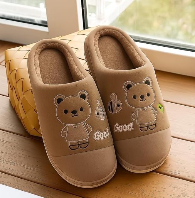 Krystle Adorable Bear & Bumblebee Winter Slippers for Boys & Girls (Brown,2-3 Years) - Image 2
