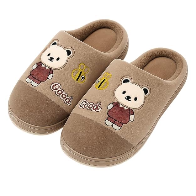 Krystle Adorable Bear & Bumblebee Winter Slippers for Boys & Girls (Brown,2-3 Years) - Image 1
