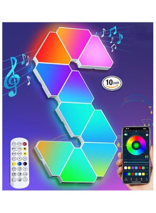 10 Pack Triangle LED Light, RGB Gaming Lights for Gaming Setup, DIY Triangle LED Wall Lights with 6 Connection Ports, APP and Remote Controlled, Music Sync for Gaming Room Bedroom Streaming - pzsku/Z2BADAC16228510CA4CFDZ/45/_/1734067473/2aabb637-562d-4a56-bd81-7651a3add9e7