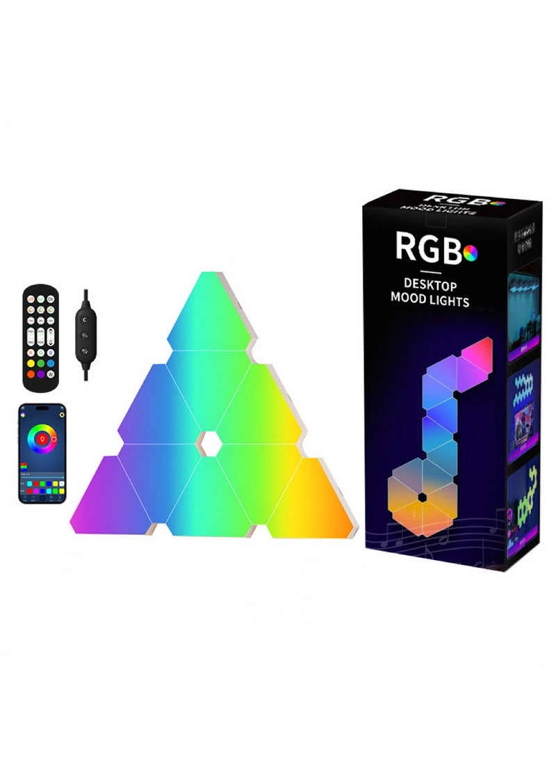 10 Pack Triangle LED Light, RGB Gaming Lights for Gaming Setup, DIY Triangle LED Wall Lights with 6 Connection Ports, APP and Remote Controlled, Music Sync for Gaming Room Bedroom Streaming