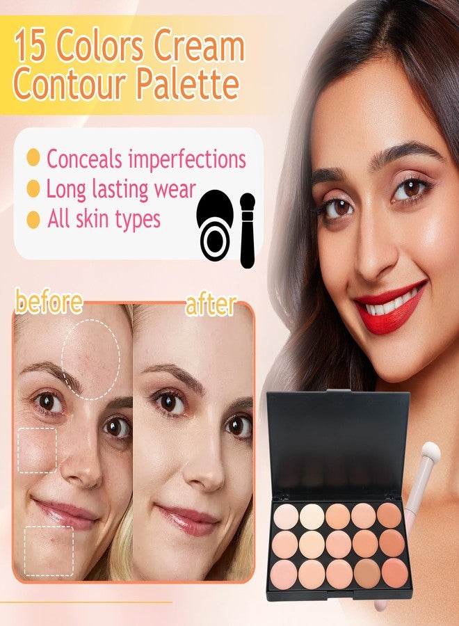 XMXueMei 15 Colors Cream Contour Palette,Lightweight Concealer Full Coverage Contouring Liquid Foundation Palette,Multi-use Blendable Color Corrector Concealer Palette with Makeup Sponge - Image 2
