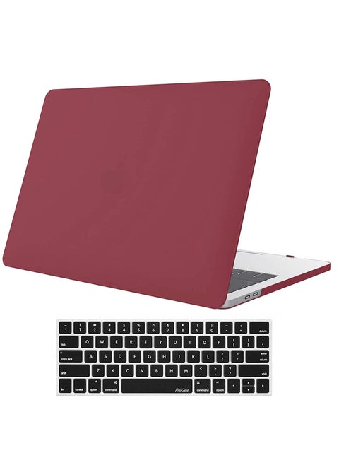 جراب MacBook Pro 13 2019 2018 2017 2016 إصدار A2159 A1989 A1706 A1708 حافظة صلبة وغطاء غلاف لوحة المفاتيح لجهاز MacBook Pro 13 بوصة بدون لمس أحمر نبيذ