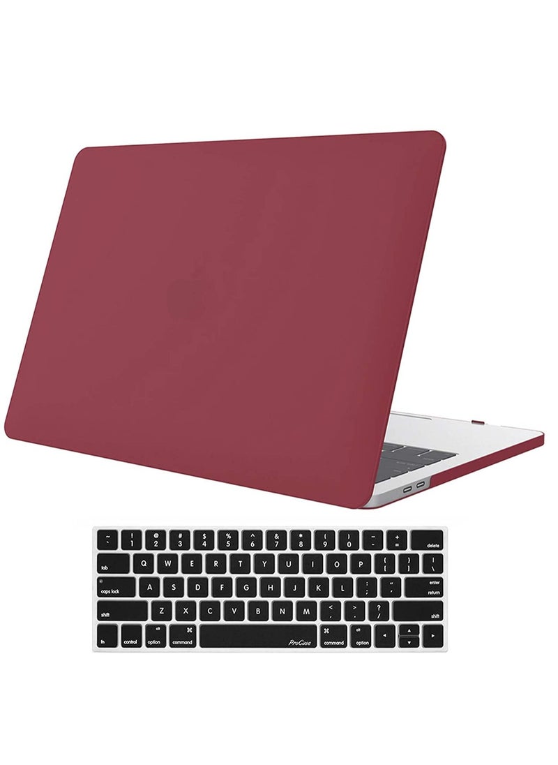جراب MacBook Pro 13 2019 2018 2017 2016 إصدار A2159 A1989 A1706 A1708 حافظة صلبة وغطاء غلاف لوحة المفاتيح لجهاز MacBook Pro 13 بوصة بدون لمس أحمر نبيذ