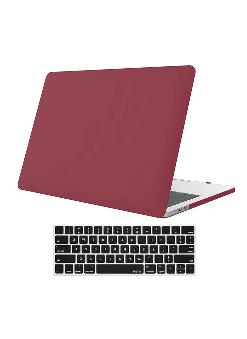 جراب MacBook Pro 13 2019 2018 2017 2016 إصدار A2159 A1989 A1706 A1708 حافظة صلبة وغطاء غلاف لوحة المفاتيح لجهاز MacBook Pro 13 بوصة بدون لمس أحمر نبيذ