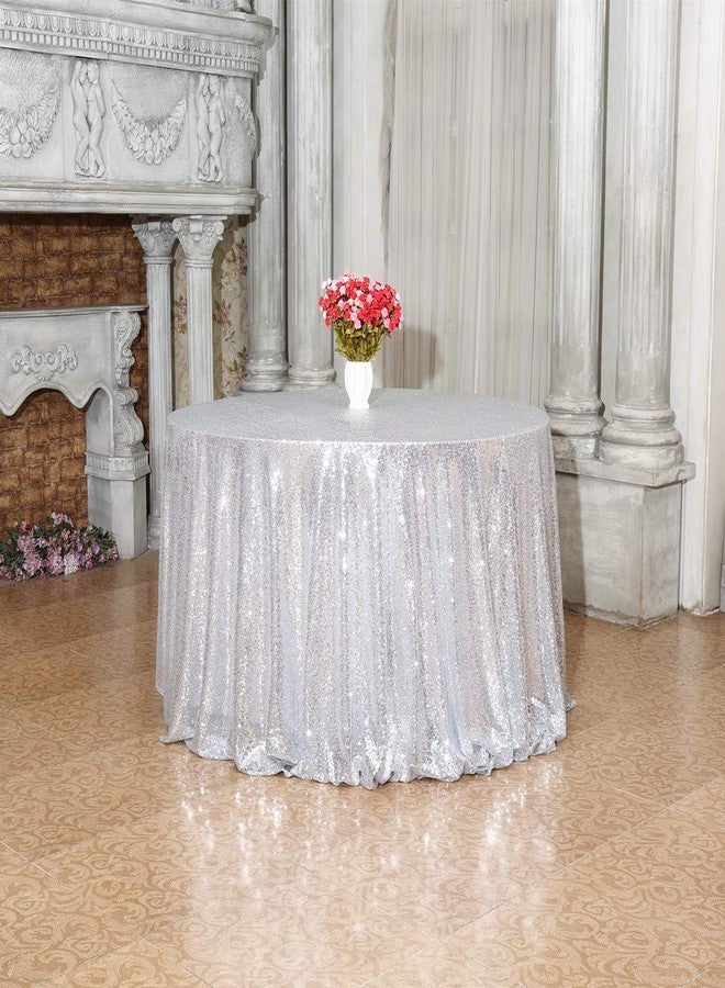 SquarePie Sequin Tablecloth Round Silver 72 Inch Sparkly Table Linen for Wedding Birthday Party Christmas - Image 4