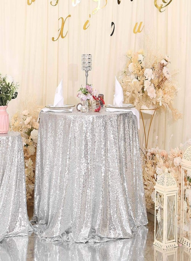 SquarePie Sequin Tablecloth Round Silver 72 Inch Sparkly Table Linen for Wedding Birthday Party Christmas - Image 2