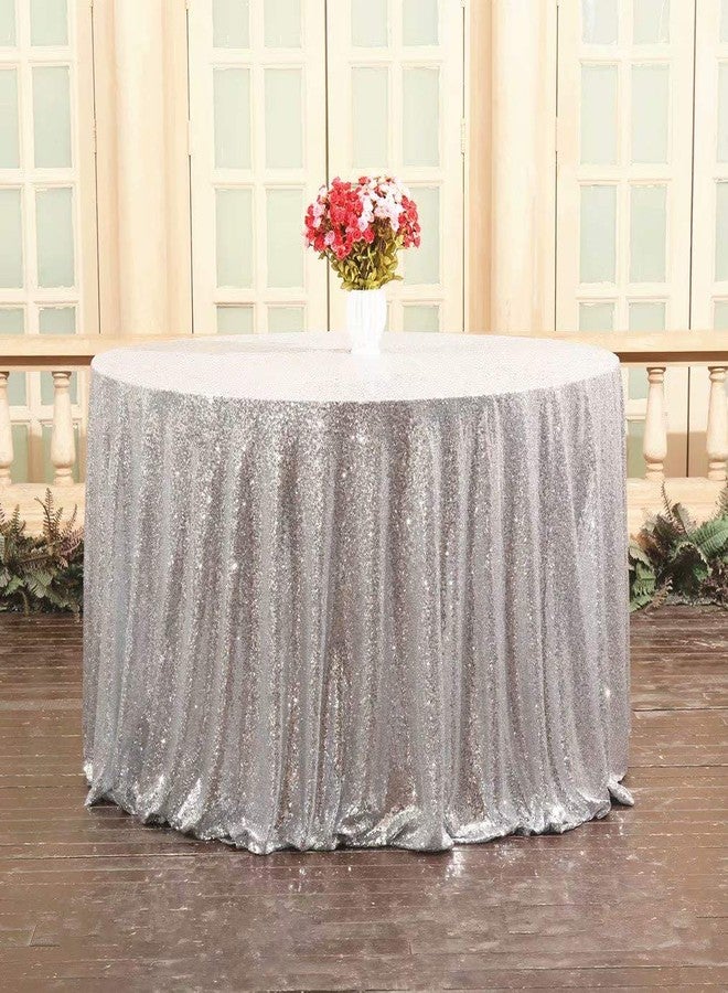 SquarePie Sequin Tablecloth Round Silver 72 Inch Sparkly Table Linen for Wedding Birthday Party Christmas - Image 3