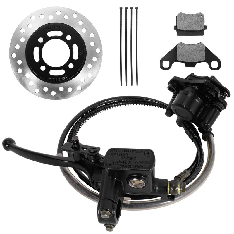 RUTU Brake Master Cylinder Caliper Left Hand Rear Mini Bike Brake Kit 53 Brake Hose Brake Pads 160mm Disc Brake Compatible with Kazuma Roketa BMS Taotao 50cc 70cc 90cc 110cc 125cc ATV Black