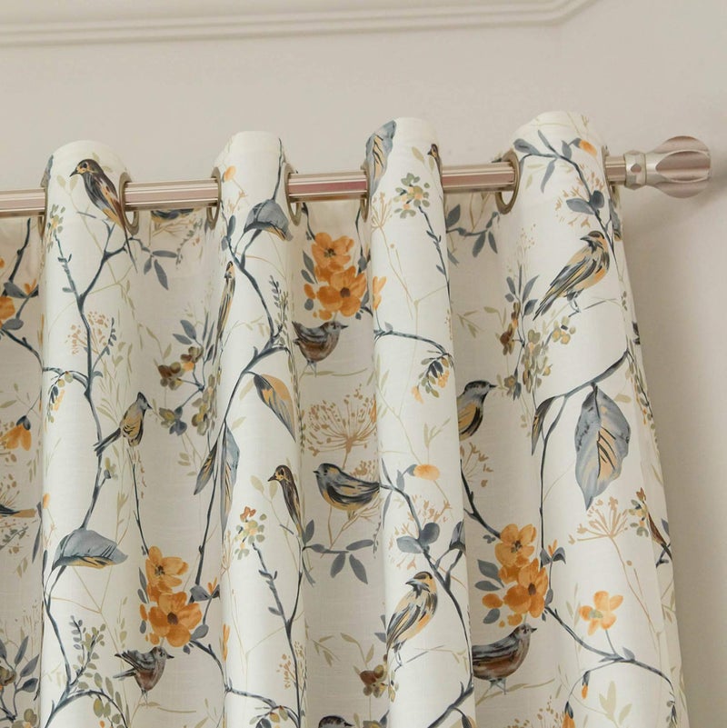 VOGOL Linen Grommet Curtains Birds and Flower Print Window Panels for Bedroom Living Room One Panel 52 x 63 Gray