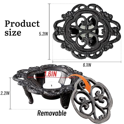 VSPDVO 6.1 Inches Cast Iron Teapot Warmer Dish Cups Trivet,Flower-Shaped Design with Tealight Holder - Heavy Duty & Decorative Candle Holder Stands for Heat Food Coffee Milk or Tea - Image 2