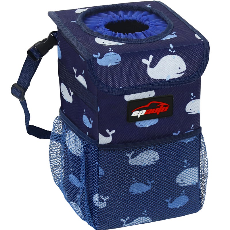 EPAuto Waterproof Car Trash Can with Lid and Storage Pockets, 1.8 Gallon, Blue - Image 1