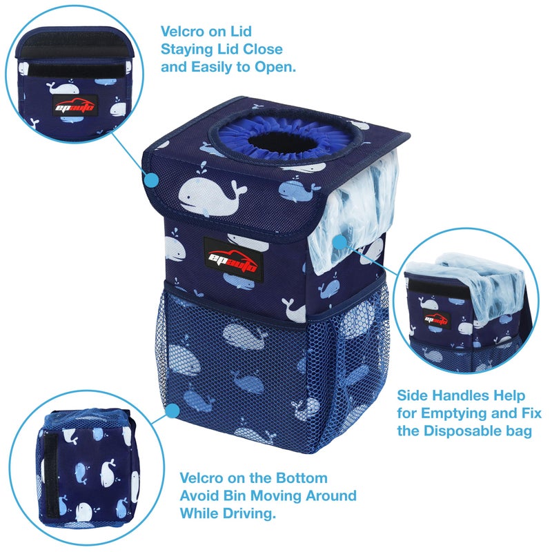 EPAuto Waterproof Car Trash Can with Lid and Storage Pockets, 1.8 Gallon, Blue - Image 5