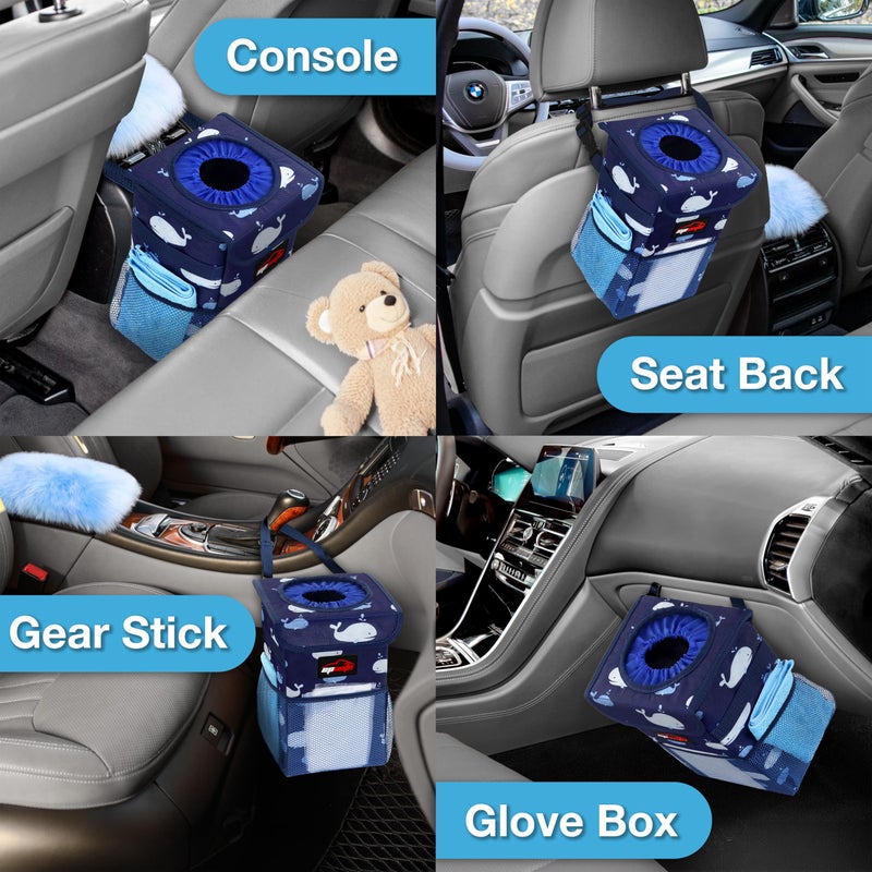 EPAuto Waterproof Car Trash Can with Lid and Storage Pockets, 1.8 Gallon, Blue - Image 3