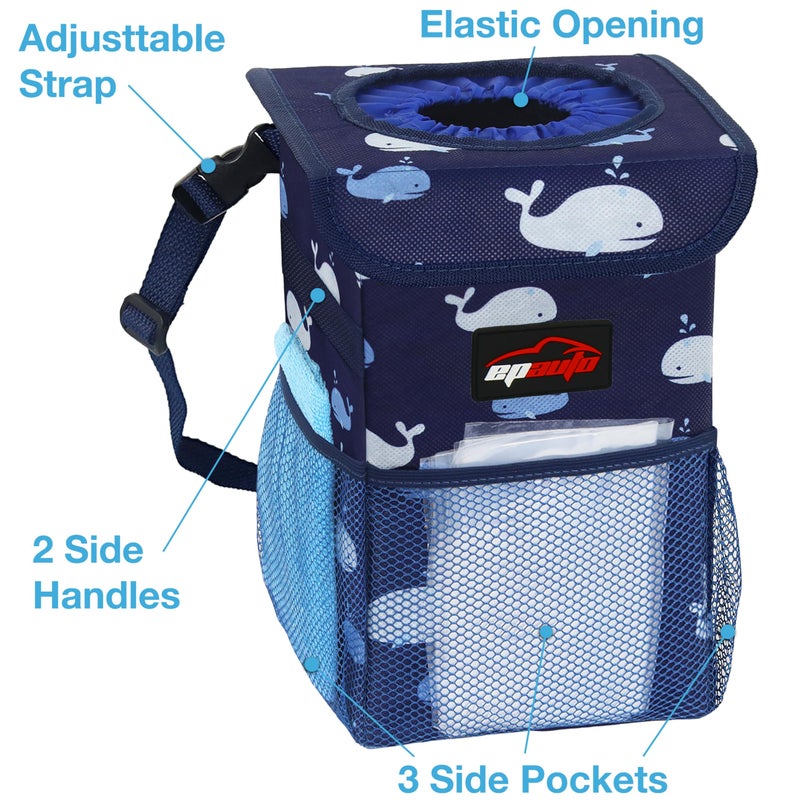 EPAuto Waterproof Car Trash Can with Lid and Storage Pockets, 1.8 Gallon, Blue - Image 4