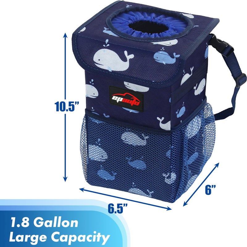 EPAuto Waterproof Car Trash Can with Lid and Storage Pockets, 1.8 Gallon, Blue - Image 2