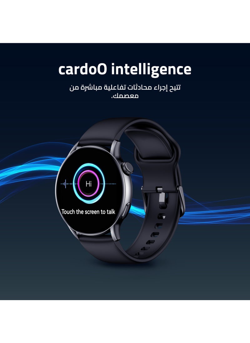 كاردو - سمارت واتش X أوربيت – شاشة AMOLED بحجم 1.6 إنش – تتبع نبض القلب والنوم والأكسجين – مكالمات بلوتوث – مساعد ذكي – أكثر من 100 شكل للساعة – مقاومة للمياه IP68 – متوافقة مع Android و iOS - Image 1