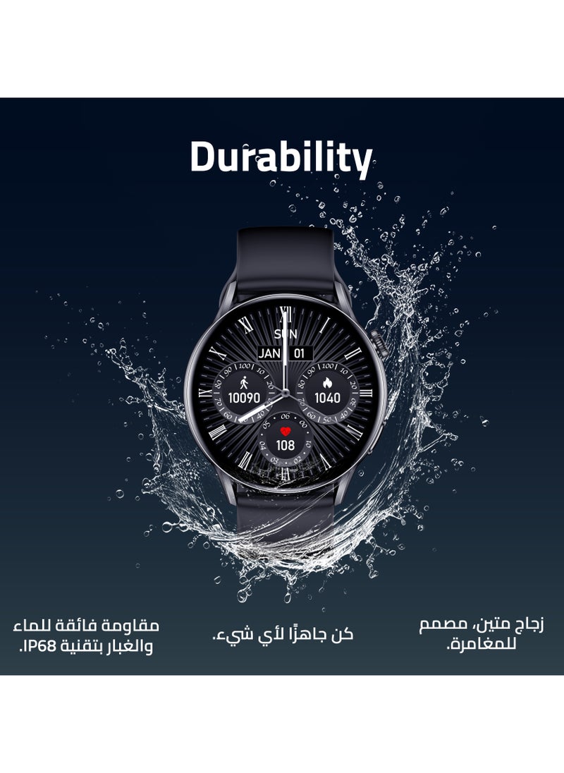 كاردو - سمارت واتش X أوربيت – شاشة AMOLED بحجم 1.6 إنش – تتبع نبض القلب والنوم والأكسجين – مكالمات بلوتوث – مساعد ذكي – أكثر من 100 شكل للساعة – مقاومة للمياه IP68 – متوافقة مع Android و iOS - Image 1