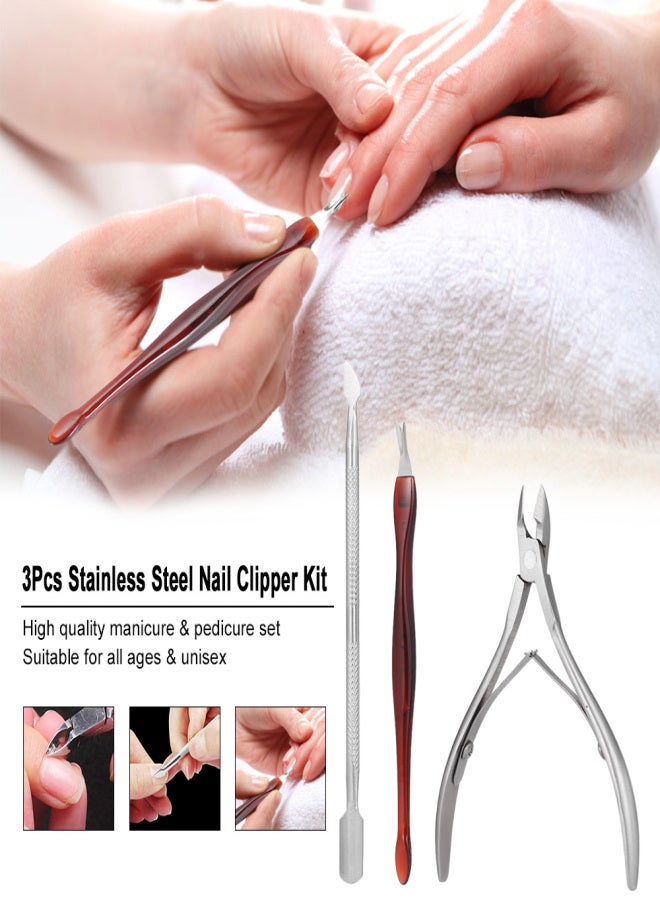 3Pcs Stainless Steel Nail Clipper Kit Nail Tools Manicure & Pedicure Set Professional Travel & Grooming Kit - Image 4