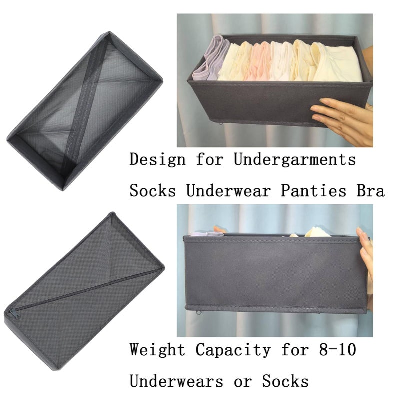 Bructhun Sock Drawer Organizer 3 Pack - Collapsible Fabric Storage Bins for Underwear Divider, Small Closet Organizers with 3 Compartments, Gray - Image 5
