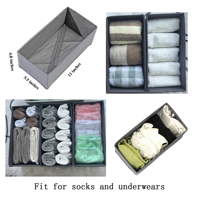 Bructhun Sock Drawer Organizer 3 Pack - Collapsible Fabric Storage Bins for Underwear Divider, Small Closet Organizers with 3 Compartments, Gray - Image 4