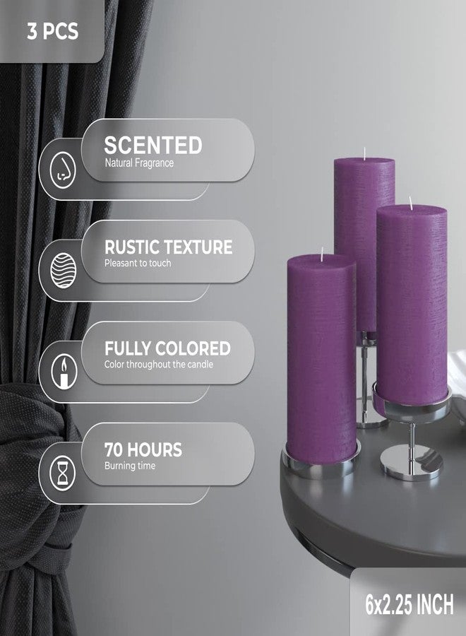 FIRSTROW First Row Aromatic Fables Scented Pillar Candle Set of 3 | Decorative Rustic Candles Natural Scented and No Drip Candles | Ideal for Wedding, Home Decor and Gifting (6x2.25 inch, Purple) - Image 3