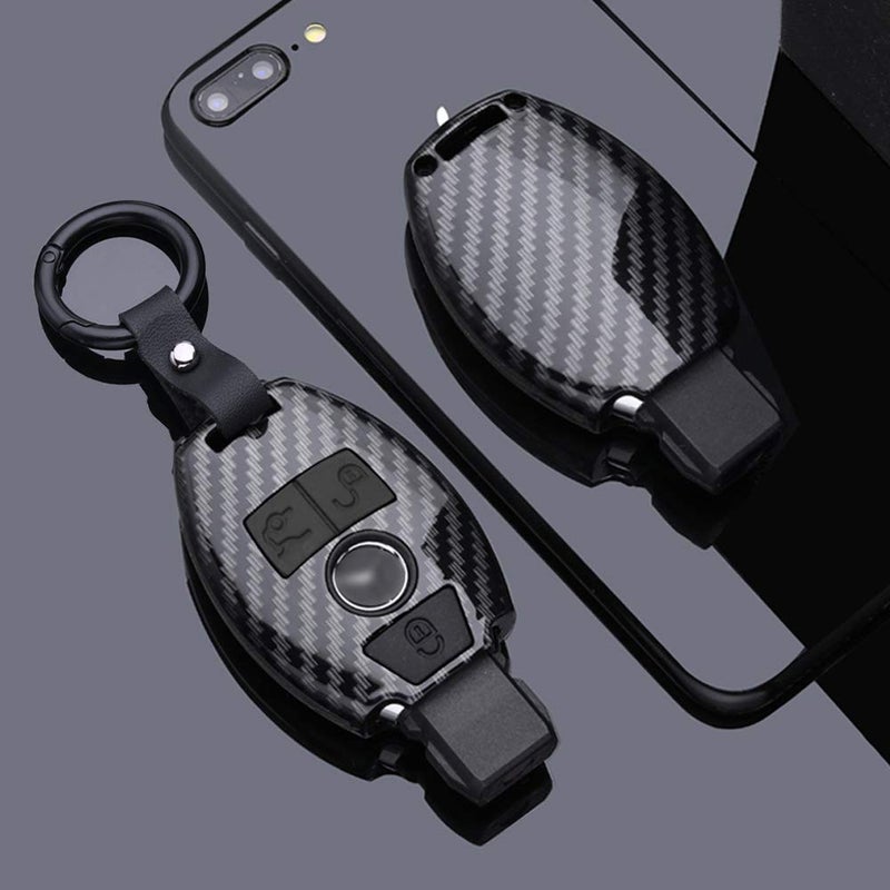 SANRILY 1Pcs for MercedesBenz Key Fob CoverCarbon Fiber Pattern Full Protection Key Case Fit for Benz C E S M CLS CLK G Class Keyless Key Shell with Keychain Black
