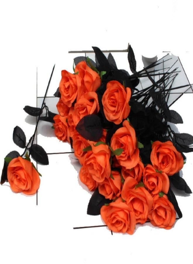 OUKEYI Artificial Rose Flower,10 Non Fading Single Stem False Silk Flower Roses, Realistic Blossom Flora for DIY Home Decoration Bridal Wedding Bouquet Halloween Decoration (Orange) - Image 2