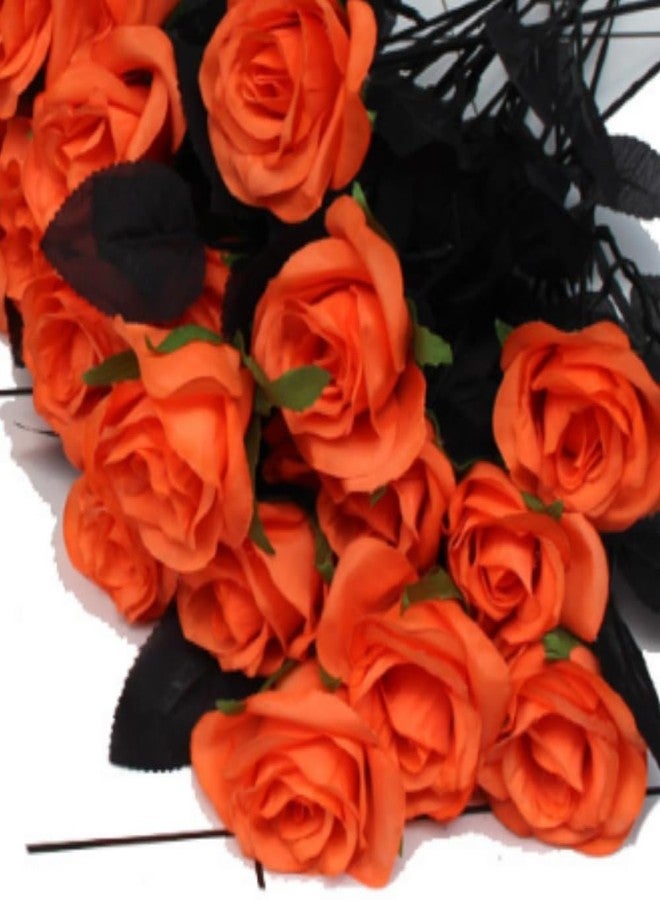 OUKEYI Artificial Rose Flower,10 Non Fading Single Stem False Silk Flower Roses, Realistic Blossom Flora for DIY Home Decoration Bridal Wedding Bouquet Halloween Decoration (Orange) - Image 1