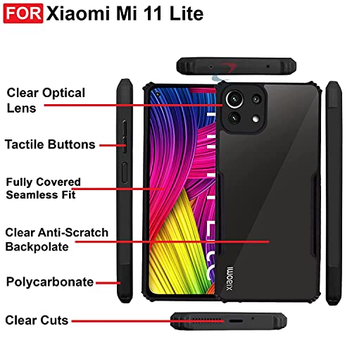 CEDO Backcover for Xiaomi 11 Lite NE (5G) / Mi 11 Lite (5G) | Camera Protection Shockproof Bumper-Edge | Acrylic Crystal Clear 360 Degree Protection TPU+PC | Transparent Eagle Back Case Cover (Black) - Image 5