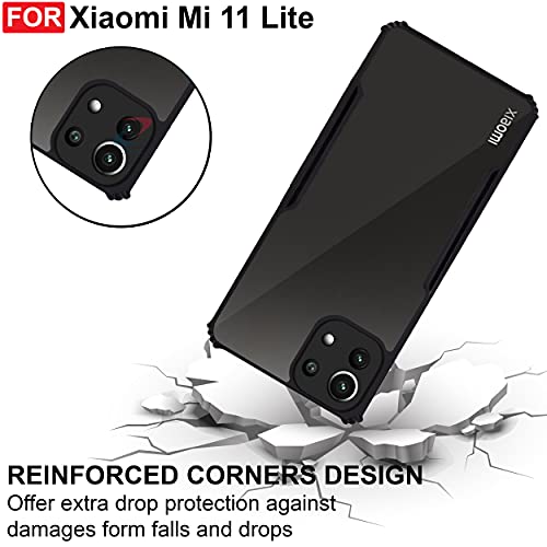 CEDO Backcover for Xiaomi 11 Lite NE (5G) / Mi 11 Lite (5G) | Camera Protection Shockproof Bumper-Edge | Acrylic Crystal Clear 360 Degree Protection TPU+PC | Transparent Eagle Back Case Cover (Black) - Image 3