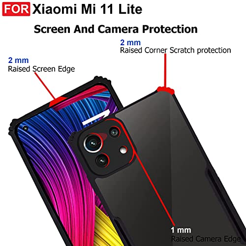 CEDO Backcover for Xiaomi 11 Lite NE (5G) / Mi 11 Lite (5G) | Camera Protection Shockproof Bumper-Edge | Acrylic Crystal Clear 360 Degree Protection TPU+PC | Transparent Eagle Back Case Cover (Black) - Image 4