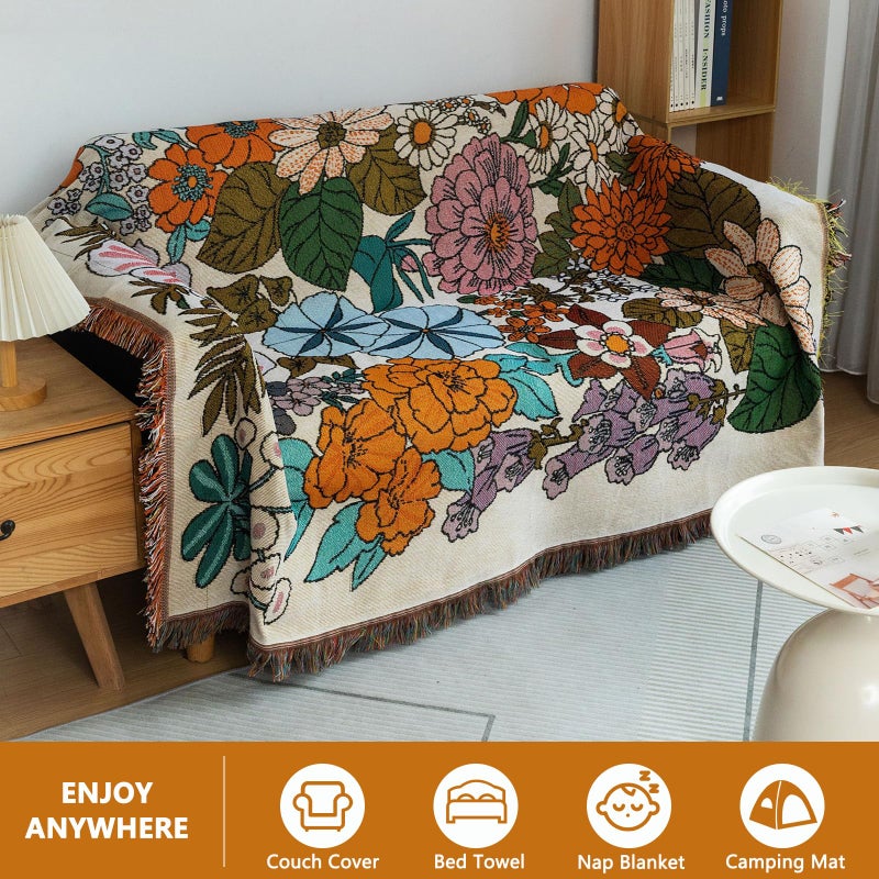DREAMINGO Farmhouse Couch Cover Living Room Furniture Protector Floral Sofa Covers for 3 Cushion Couch Multi-Functional Couch Cover Blanket Washable Sofa Slipcovers for Sectional Couch, 71"x134" - Image 2