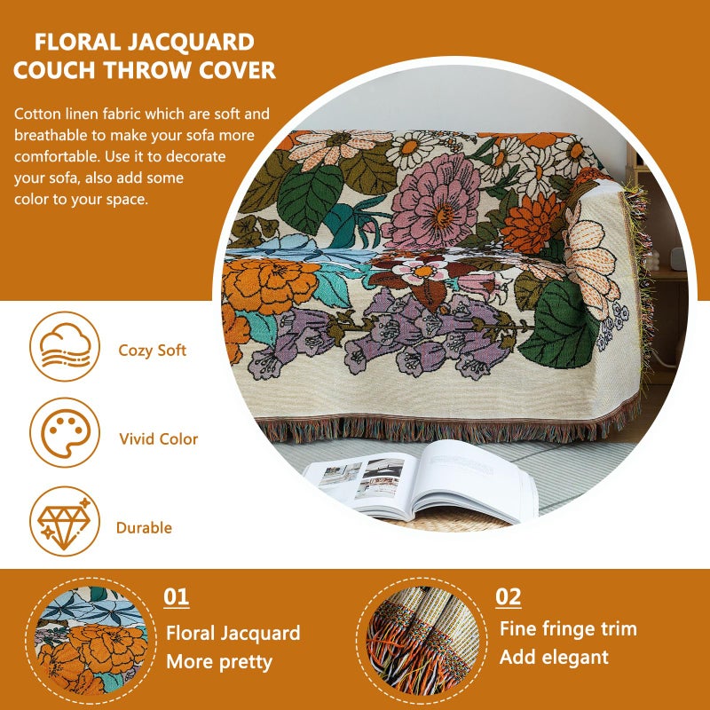DREAMINGO Farmhouse Couch Cover Living Room Furniture Protector Floral Sofa Covers for 3 Cushion Couch Multi-Functional Couch Cover Blanket Washable Sofa Slipcovers for Sectional Couch, 71"x134" - Image 3