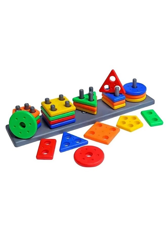 Sky Tech ® Plastic Geometric Blocks, Sorting & Stacking Toys For Toddlers And Kids Preschool, Color Stacker Shape Sorter Gift Educational Learning Toy For 3 Years Old Boys And Girls  - Image 1