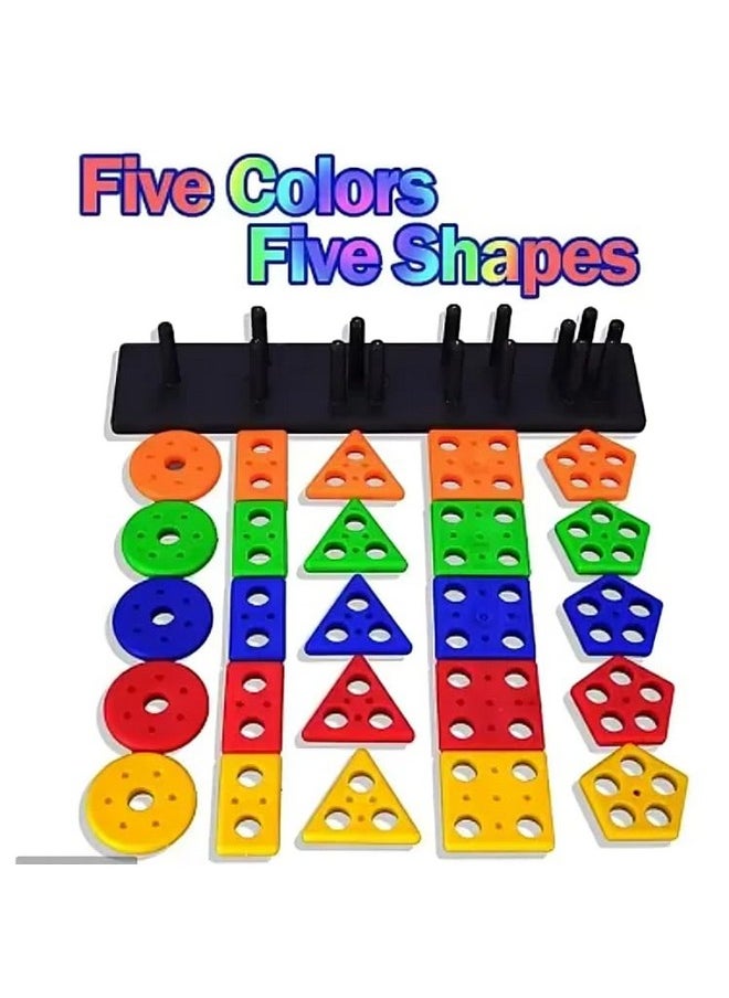 Sky Tech ® Plastic Geometric Blocks, Sorting & Stacking Toys For Toddlers And Kids Preschool, Color Stacker Shape Sorter Gift Educational Learning Toy For 3 Years Old Boys And Girls  - Image 5