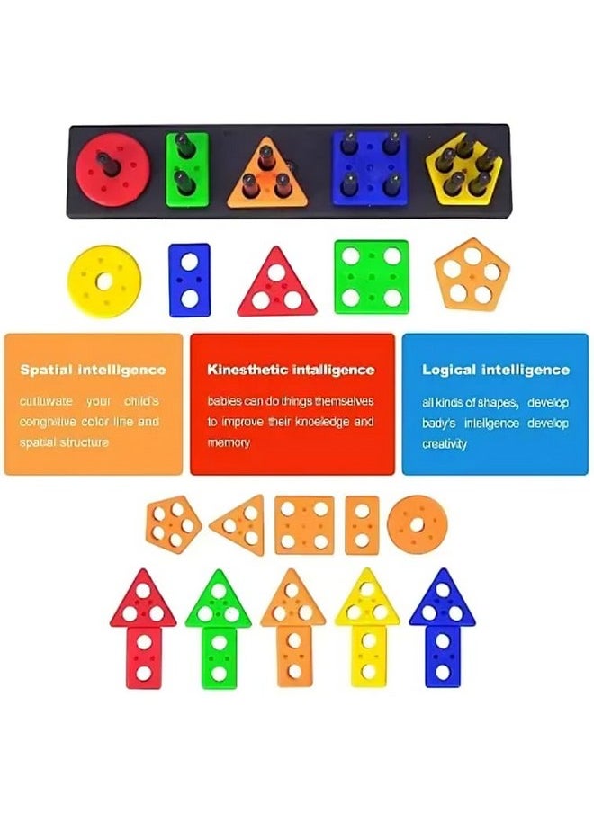 Sky Tech ® Plastic Geometric Blocks, Sorting & Stacking Toys For Toddlers And Kids Preschool, Color Stacker Shape Sorter Gift Educational Learning Toy For 3 Years Old Boys And Girls  - Image 3