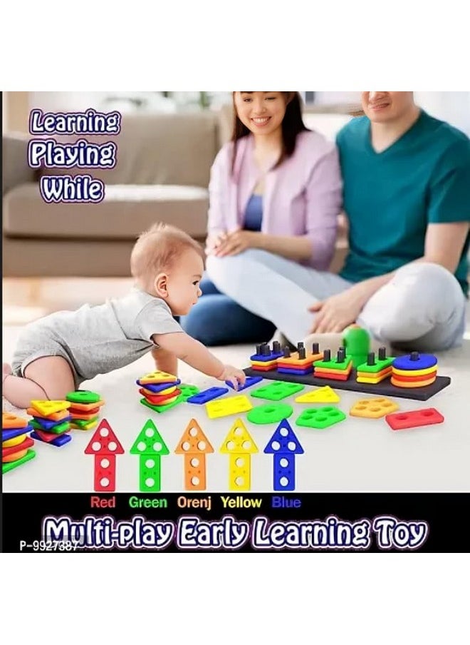 Sky Tech ® Plastic Geometric Blocks, Sorting & Stacking Toys For Toddlers And Kids Preschool, Color Stacker Shape Sorter Gift Educational Learning Toy For 3 Years Old Boys And Girls  - Image 4