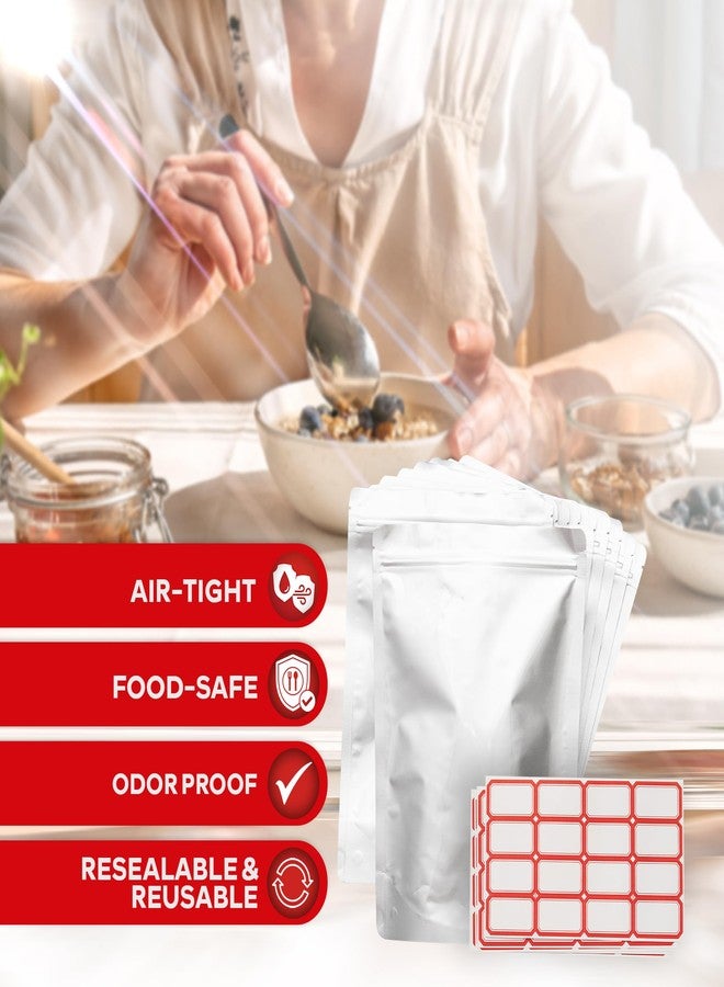 XFasten Resealable Mylar Bags for Food Storage with 112 Labels 1 Quart 7" x 10" (100-Pack) Resealable Bags for Small Business Resealable Mylar Bag for Food Preservation, Sealable Bags for Packaging - Image 2