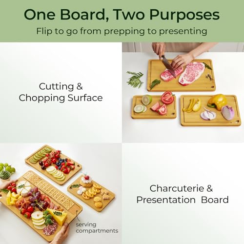 Keechee Wood Cutting Board for Kitchen - Reversible Bamboo Cutting Boards Gift Set of 3 with Juice Groove, Wooden Chopping Board for Meat, Fruit, Vegetables & Cheese (Pre Oiled, Natural) - Image 3