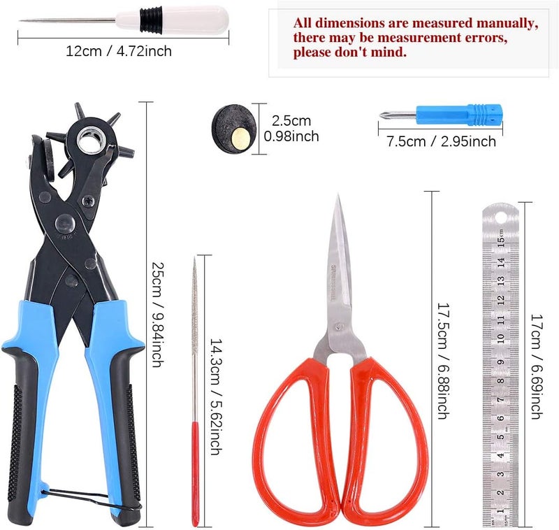 Swpeet 8Pcs Leather Hole Punch Plier with Grommet Eyelets Kit, Professional Puncher including Punch Plier Screwdriver, Scissors, Rule, Awl Tool and Grinding Rod Multi Sized Puncher for Belts, Crafts - Image 2