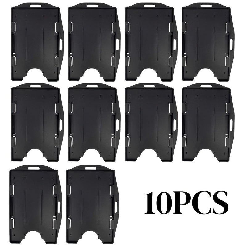 Black 10pcs Hard Plastic ID Badge Holders for Lanyard Horizontal Vertical Dual Use - Image 1
