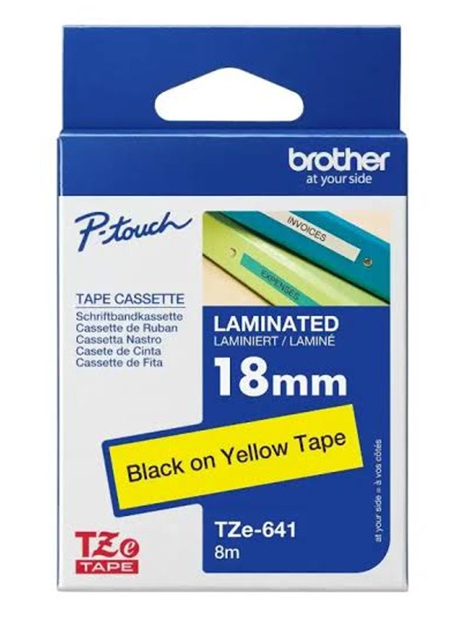 بروذر Labelling Tape Brother TZe-641 Laminated Tape – Black on Yellow, 3/8 Inch (18mm) - Image 1
