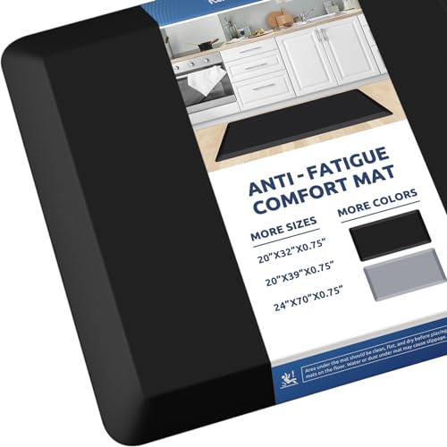 KitchenClouds Kitchen Mat Cushioned Anti Fatigue Rug 20x39 Waterproof Non Slip Standing and Comfort DeskFloor Mats for House Sink Office Black08inch