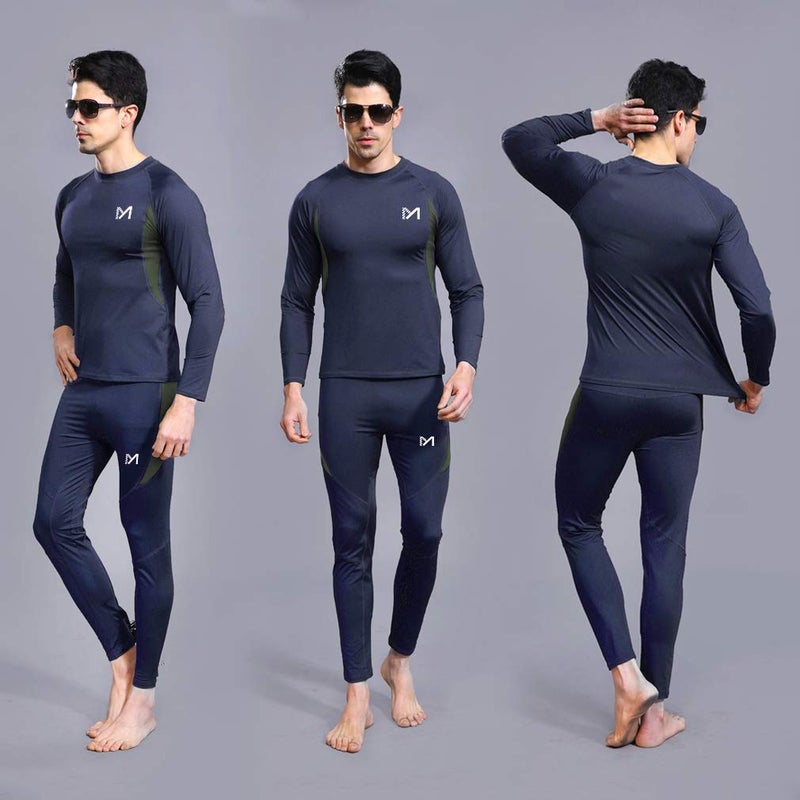 MEETYOO Men's Thermal Underwear Set, Blue, Large - Image 5