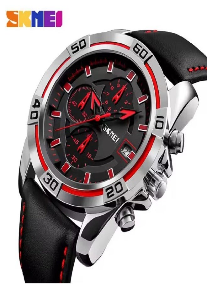 SKMEI - Chronograph Leather Band Watch 9156 - 47mm - For Men - Image 1