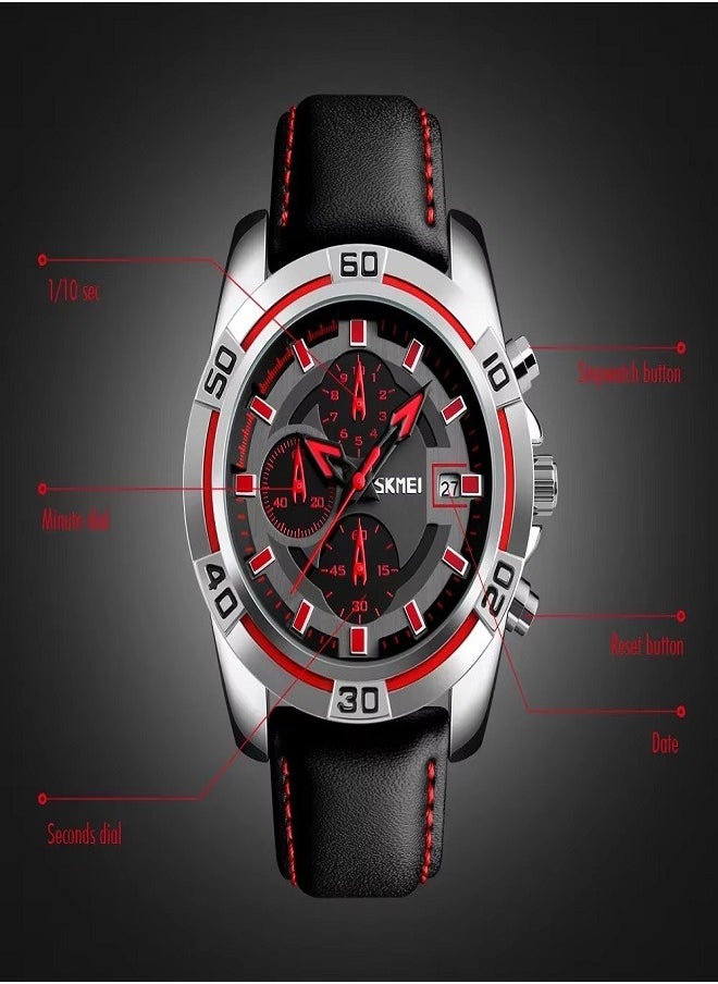 SKMEI - Chronograph Leather Band Watch 9156 - 47mm - For Men - Image 1