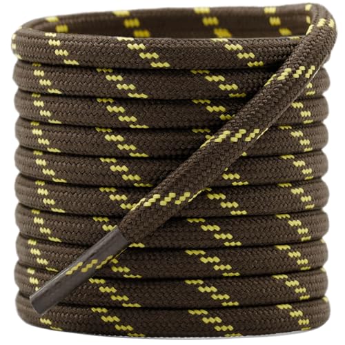 DELELE Round Work Boot Laces: 47 inch Coffee Yellow Heavy Duty Hiking Shoe Laces for Boots 2 Pair - Image 1