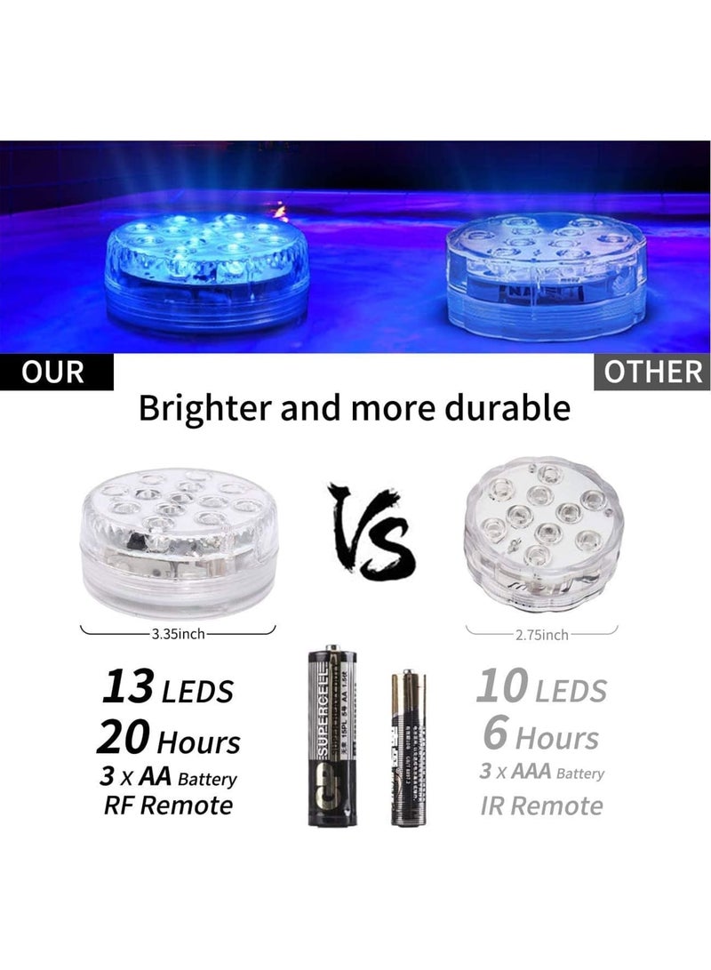 SOLARAE Submersible LED Lights with Strong Magnet, Suction Cup, RF Remote, 13 LED Underwater Led Pool Lights IP68 Waterproof, Battery Operated Pond Light for Bathtub, Shower, Hot Tub, Party - Image 3