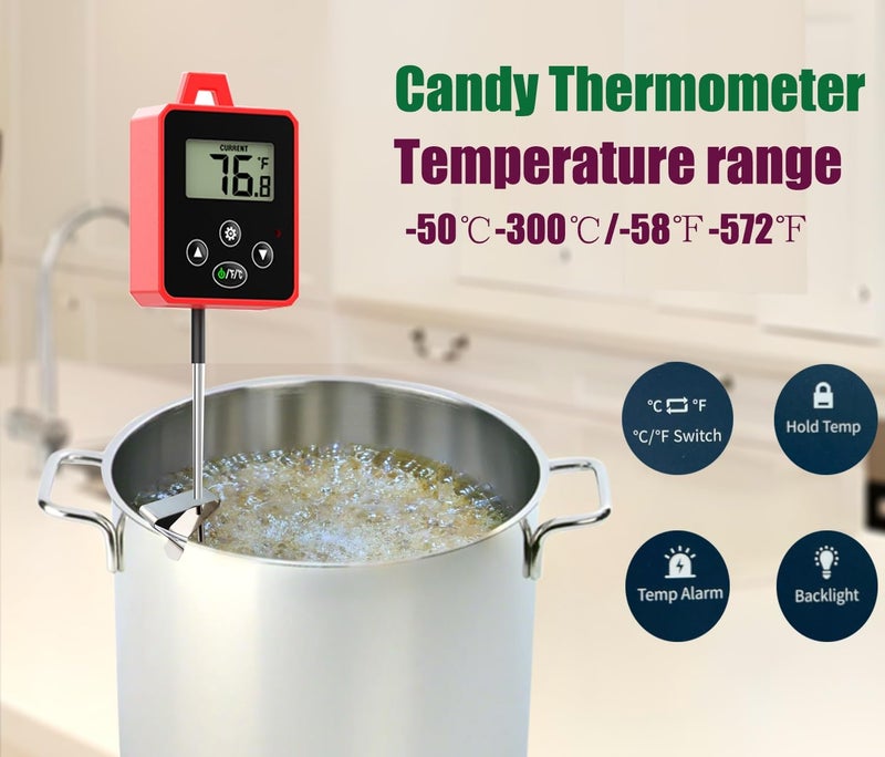 Efeng Digital Candy Thermometer with Pot Clip,Alarm Function,10'' Long Probe,Rotatable Display, Programmable Instant Read Food Candy Thermometer for Candy Making,Candle Smoker, Oil Cooking - Image 3